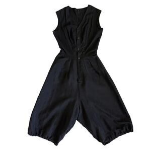 Antique 1910s Edwardian Gym Suit Bloomer Play Suit Black Cotton Wool Jumpsuit